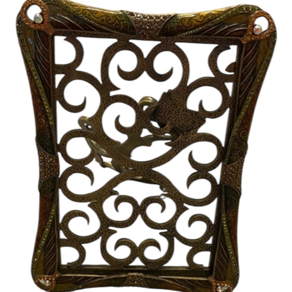 Stunning museum gold Frame with green enamel, light rust also has crystals.